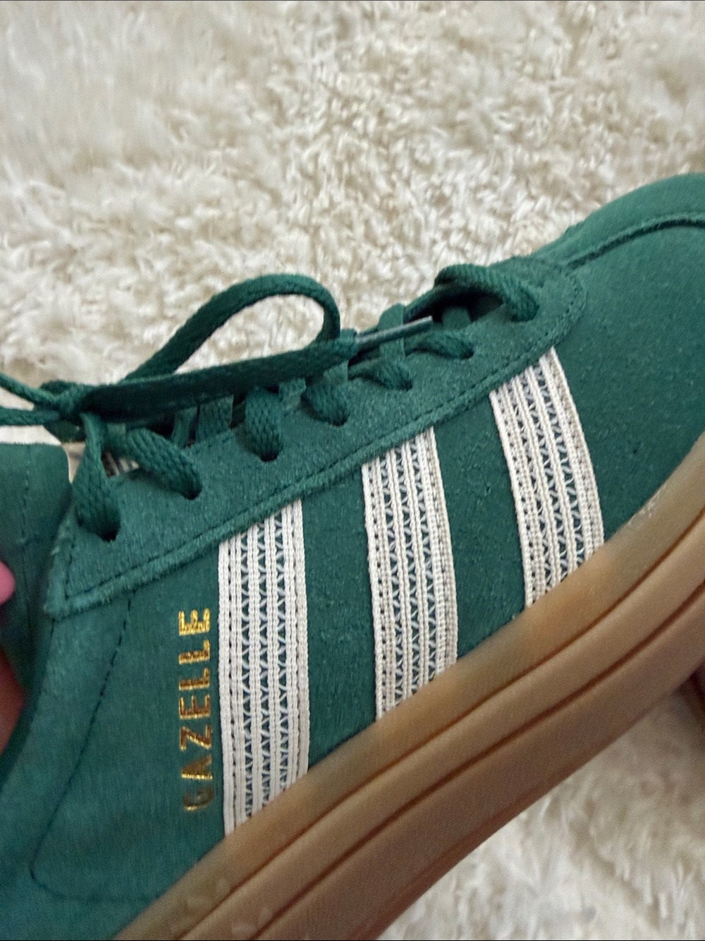 adidas Gazelle Platform Sneakers in Green and White with Gum Sole - Picture 6 of 6